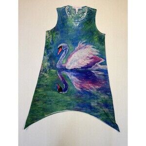 Leoma Lovegrove Swan Art Tunic Dress Sleeveless Handkerchief Hem Size L